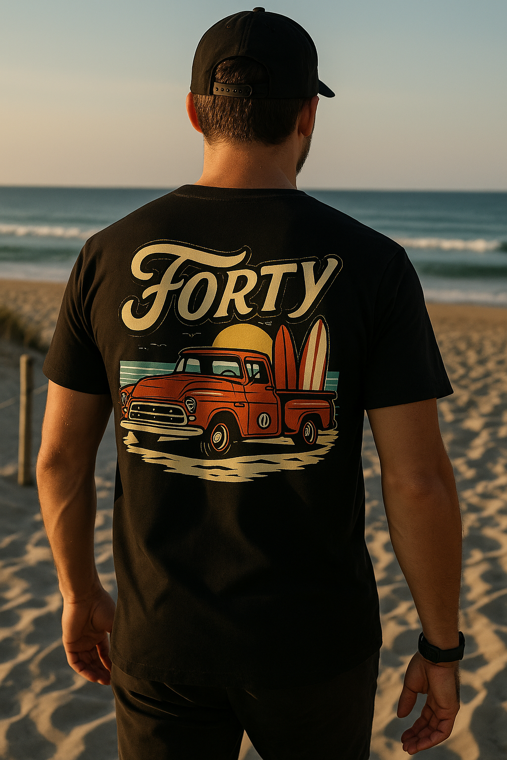 Premium unisex t-shirt – Hot Rod & Surf (van & beach vibes)