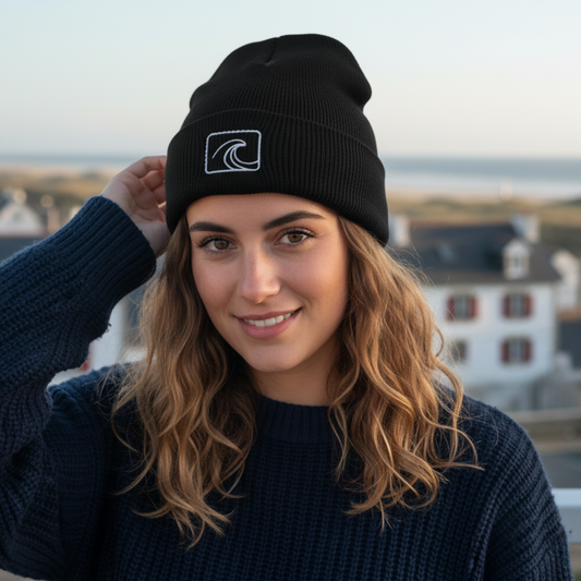 Bonnet menotté FORTY | Noir – Logo vague brodé